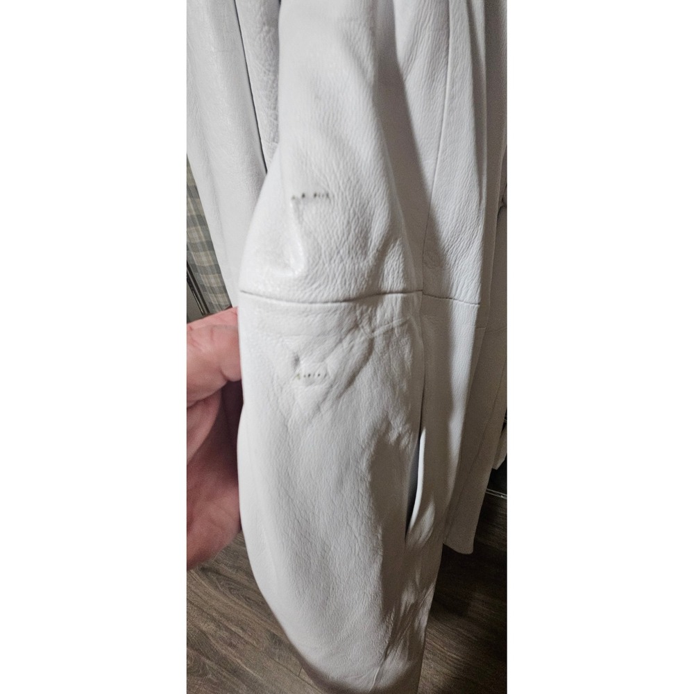 Bizakis Furs Womens White Leather Long Trench Coat Jacket with Belt Size Medium - Picture 10 of 11